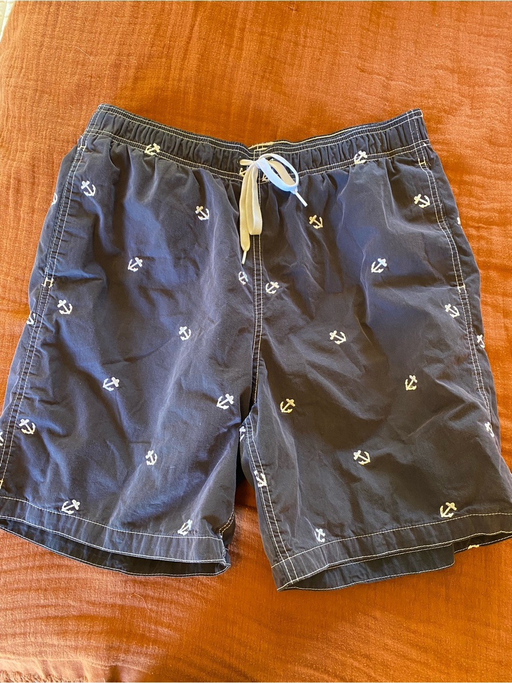 Merona Navy Swim Trunks with White Anchor Print